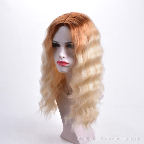 AiShiLi Factory Hair Wholesale Long Body Wave Ombre Wigs with Brown Root for Women Heat Resistant Synthetic Hair